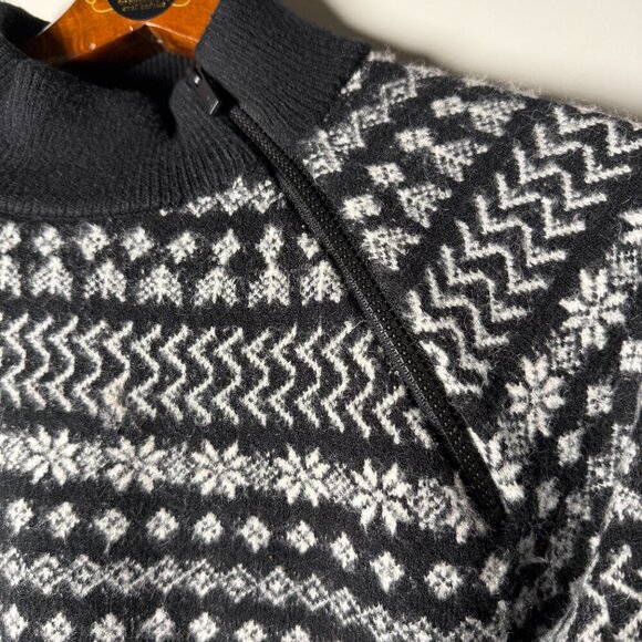Lou & Grey Size L Fair Isle Long-Sleeved Mock Turtleneck Pullover Black & White - Picture 6 of 8